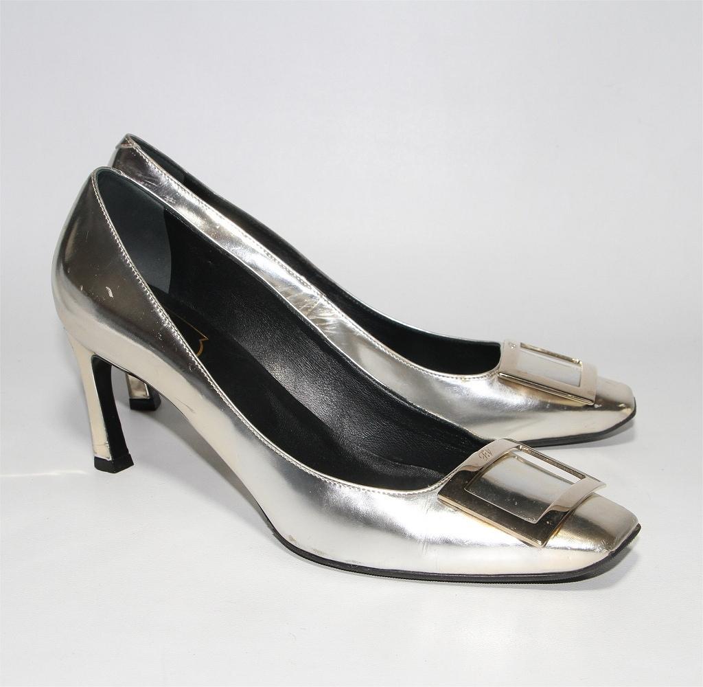 医*ダ様 Roger Vivier Trompette パンプス シルバー レザ グレー Woman トランペット パテントレザー パンプス