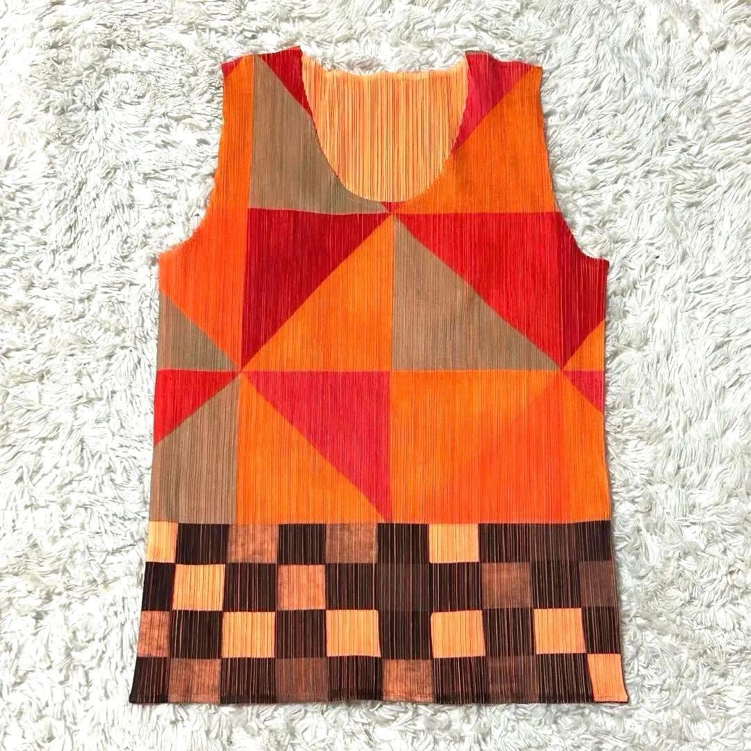 PLEATS PLEASE 総柄プリーツトップス ノースリーブ オレンジ 3 - メルカリ