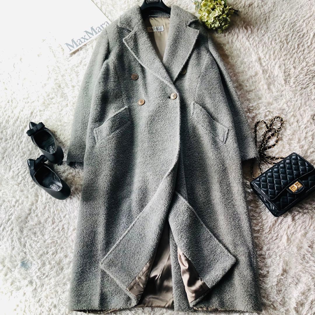 希少42✨美品 マックスマーラ マキシコート アルパカ 女優襟 白タグ