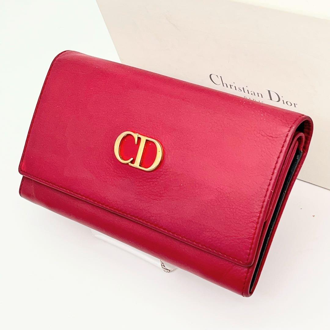 クリスチャンディオール 長財布 フラップウォレット CDロゴ金具 ピンク