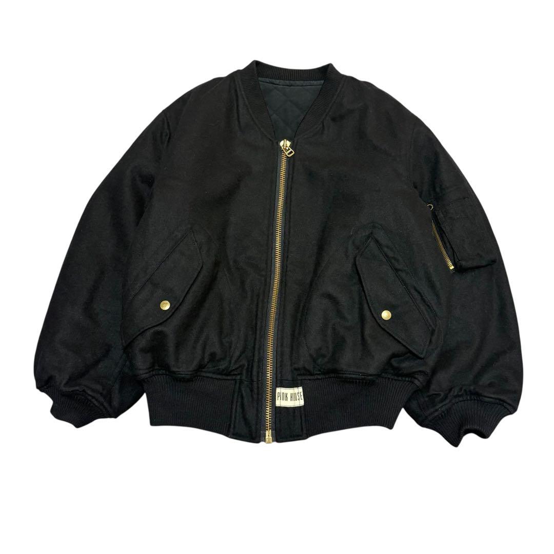 ピンクハウス バックロゴ MA-1風 ジャケット ウール混 ブラック