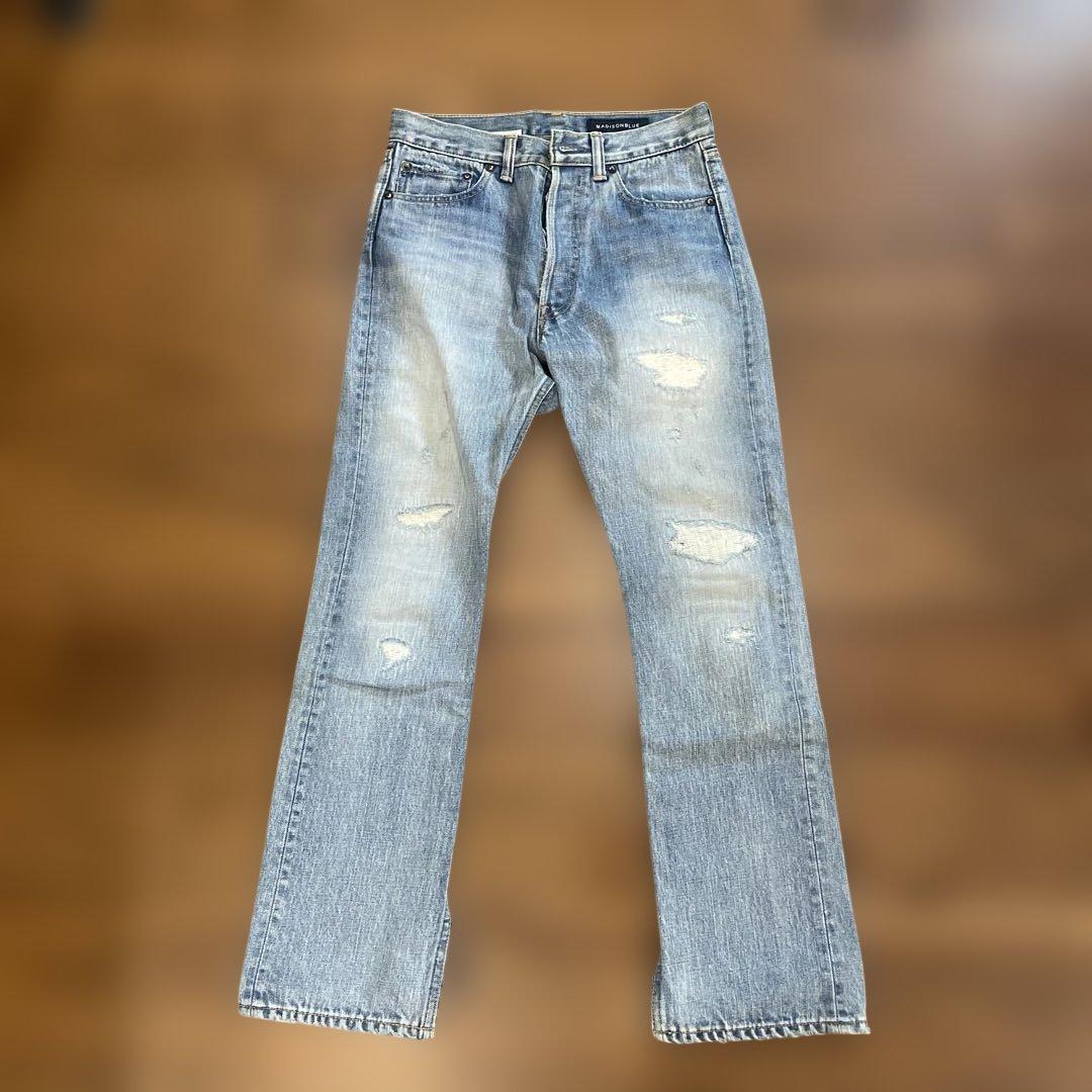 MADISONBLUE ライトブルー ストレートデニム MADISONBLUE / マディソンブルー】HEM CUT FLARE PANTS DENIM（デニム