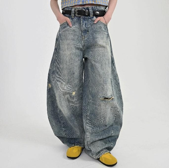 L2079　カジュアルダメージバルーンデニムM　地底人ONLINE 10日以内お届け】カジュアルダメージバルーンデニム L2079