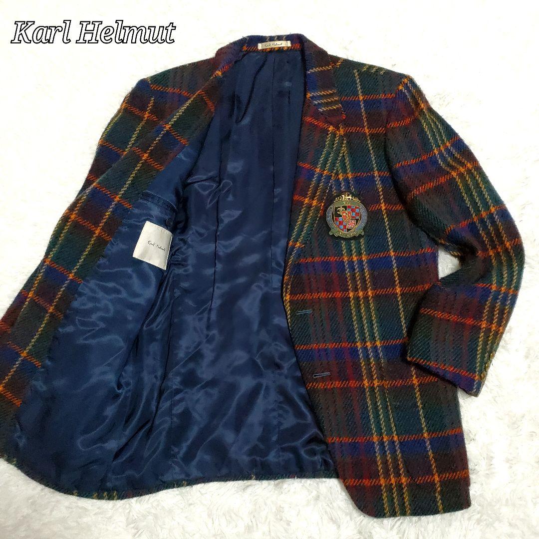 希少✨カールヘルム チェック テーラードジャケット ワッペン Mサイズ