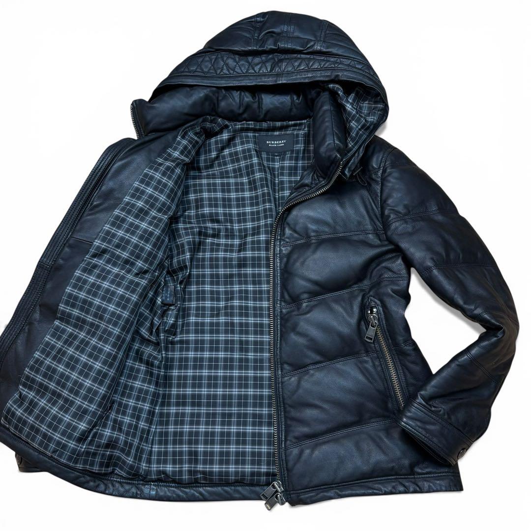 美品 バーバリーブラックレーベル ラムレザーダウンジャケット 羊革 LL