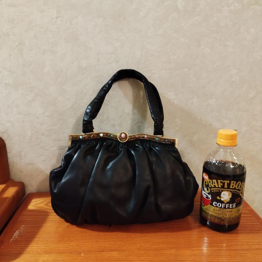 濱野皮革工藝 サンピエトロ 皇室御用達 がま口 ハンドバッグ 貴石