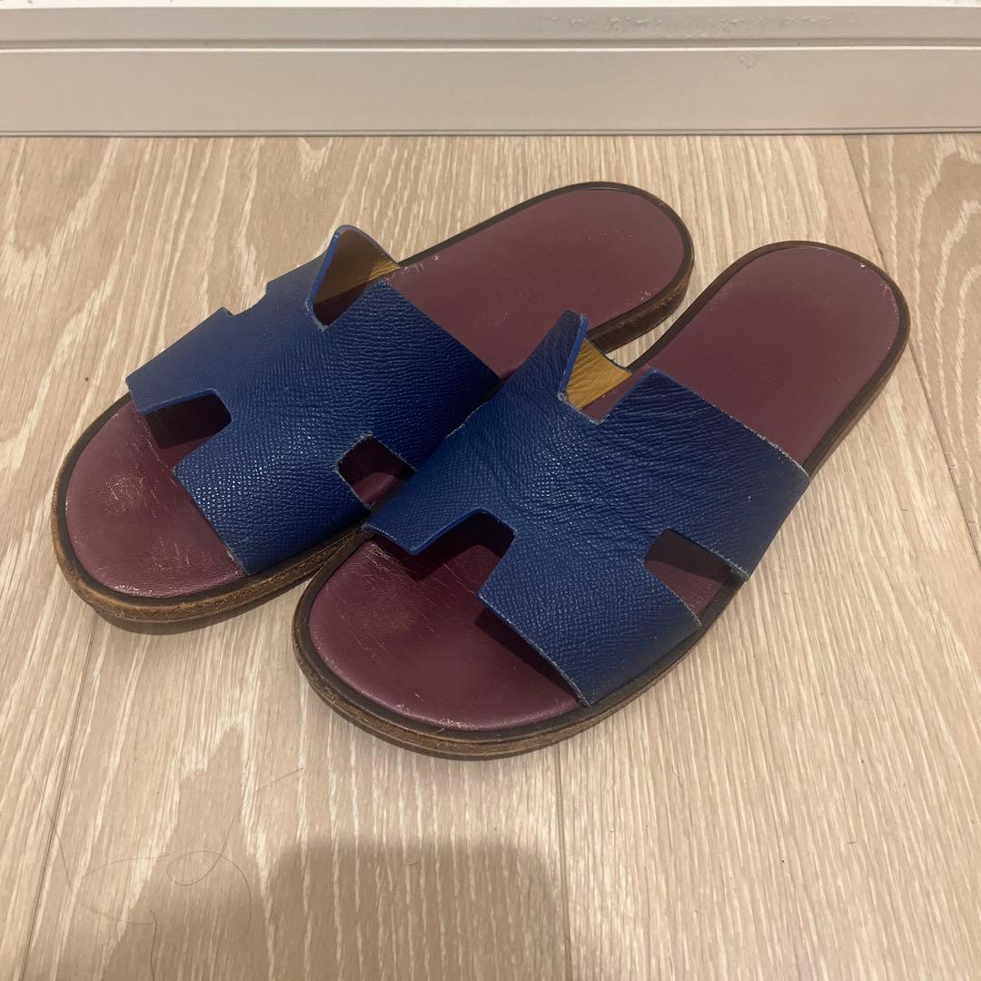 HERMES ネイビー レザー サンダル - メルカリ