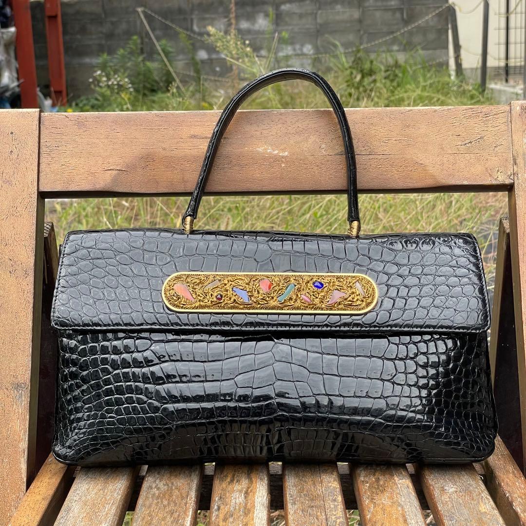 超希少！濱野皮革工藝 サンピエトロ クロコダイル ハンドバッグ 貴石