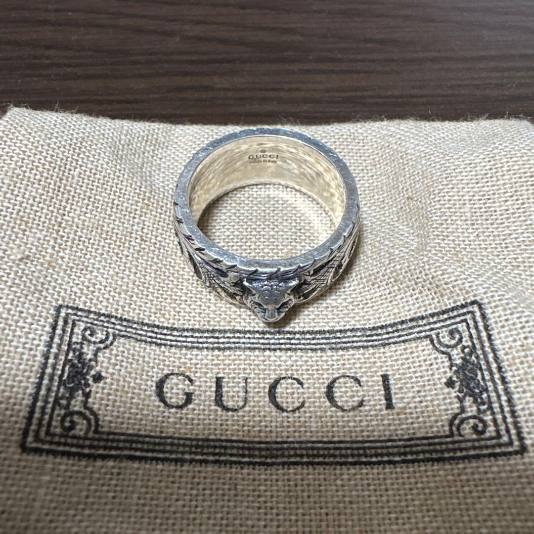 GUCCI タイガーリング 箱付き 19号 グッチ ダブルタイガーヘッド リング 19号 レッドクリスタル 箱 袋
