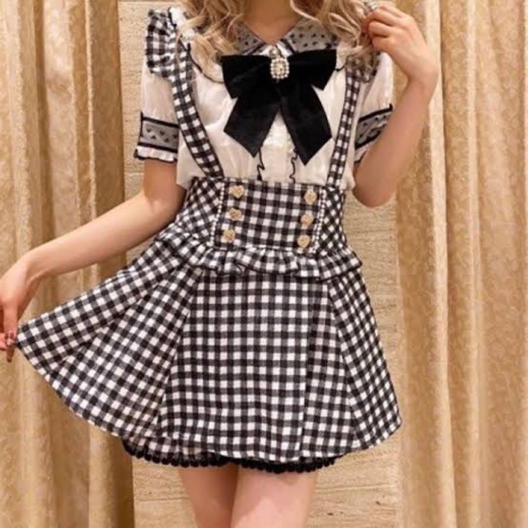 LIZLISA ギンガムツイードサスペンダー付スカパン - メルカリ