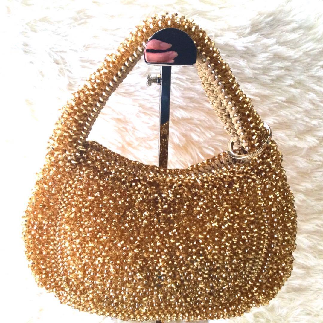 美品 ANTEPRIMA アンテプリマ ワイヤー編み手提げバッグ ゴールド