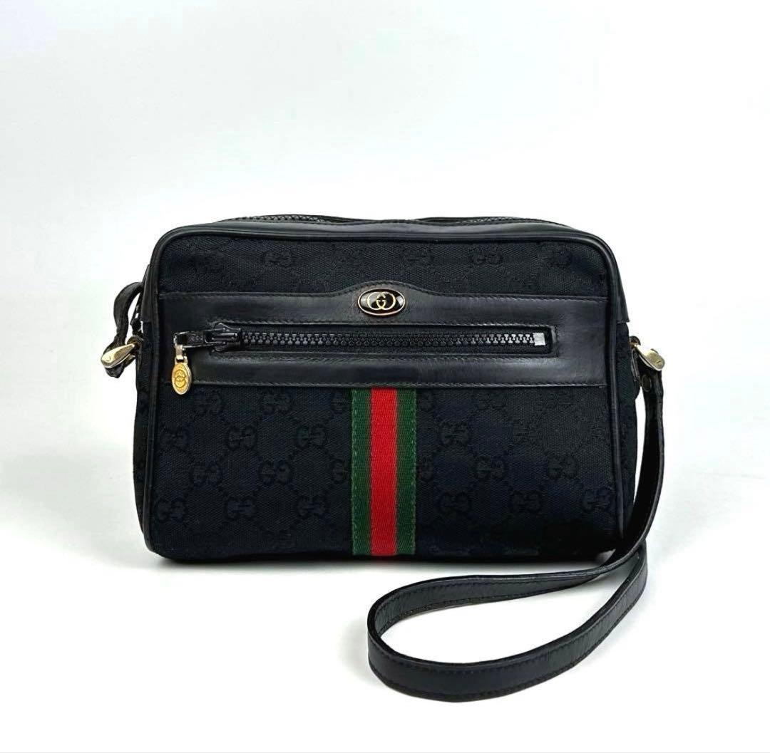 美品□グッチ ショルダーバッグ シェリーライン GGキャンバス クロス