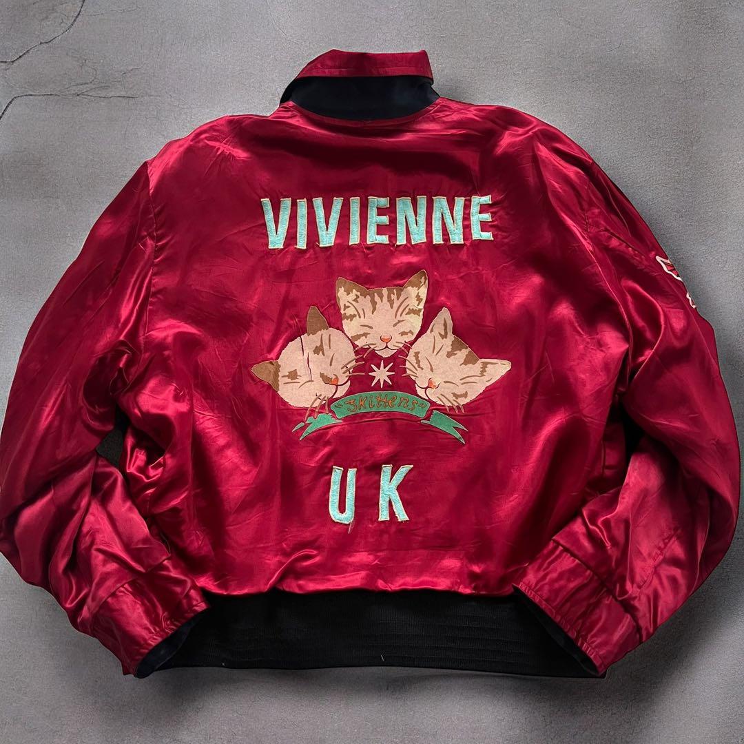 ピンクドラゴン×Vivienne Lynn 猫スカジャン 希少 リバーシブル古着