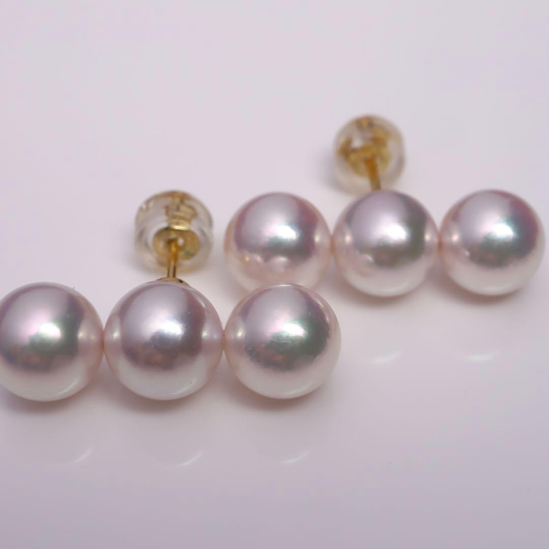 高グレードあこや真珠 ピアス あこやパール ピアス 3連パール 花珠級