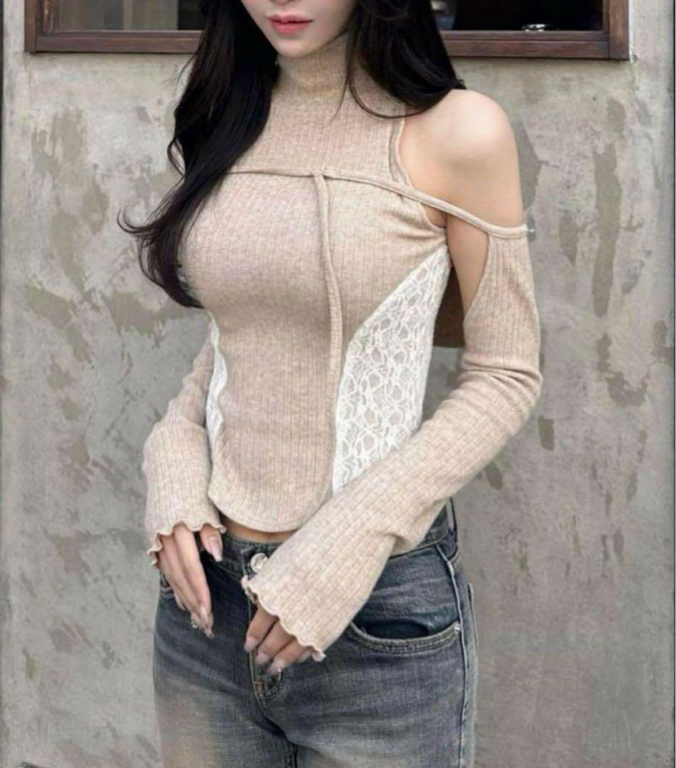 YILON MADE Sidelace piony tops ベージュ