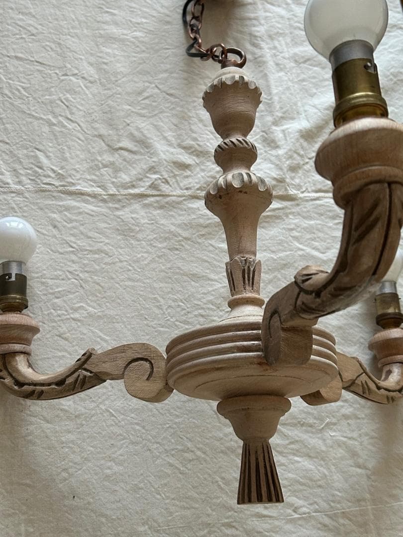 フランスアンティーク 木製シャンデリア 3灯 シャビー 店舗什器