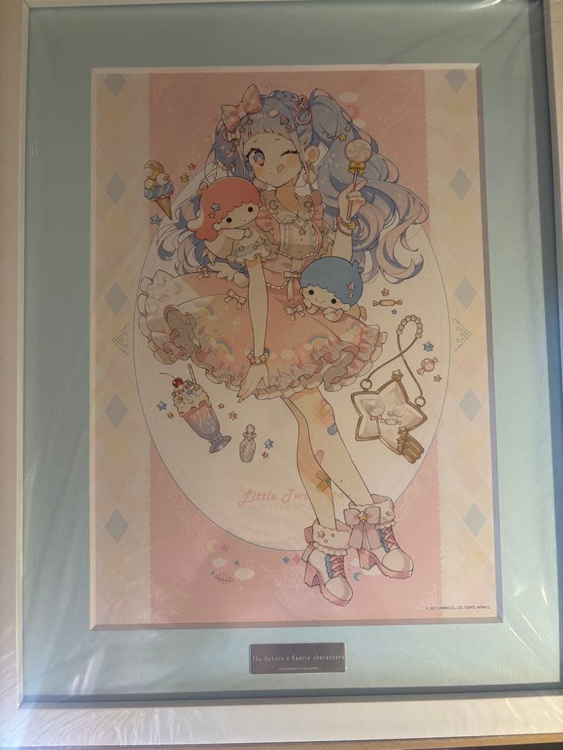 新品未使用　上倉エク　サンリオ　リトルツインスターズ　キキララ　高精細複製原画 上倉エク×サンリオキャラクターズ｜高精細複製原画（額付き）「上倉