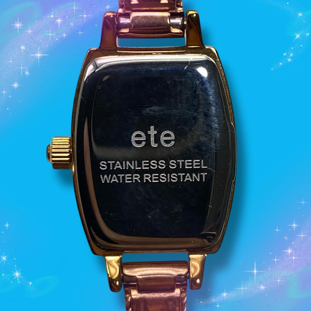 《美品 稼働品》 エテ レディース腕時計 トノー型 カットガラス クオーツ