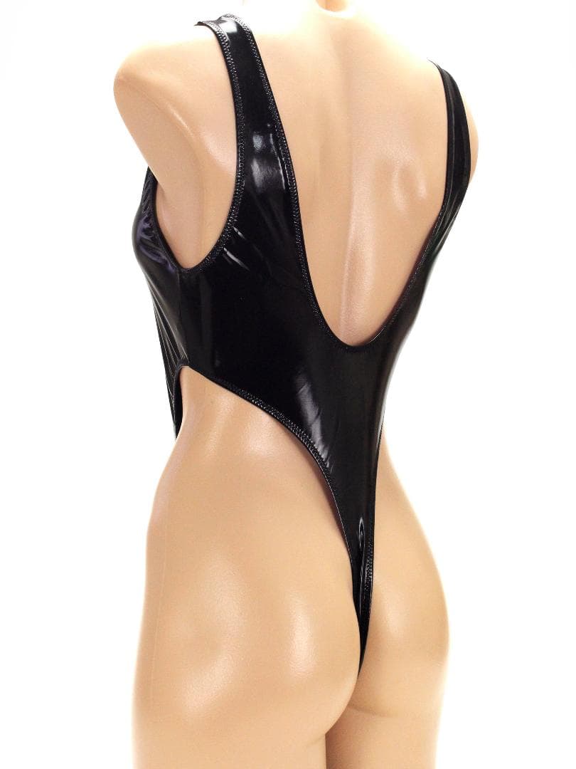 Mサイズ エナメル2WAY生地 Tバックレオタード ブラック ELT01