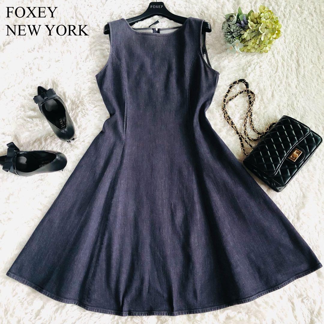 美品 フォクシーニューヨーク Aライン 大きめ ノースリーブ ワンピース