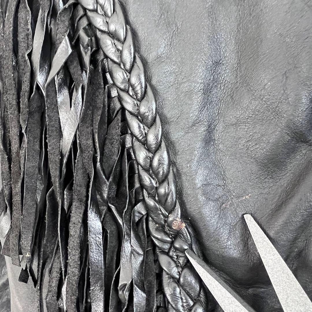 古着 本革フリンジライダースジャケット ヴィンテージ レザー ブラック