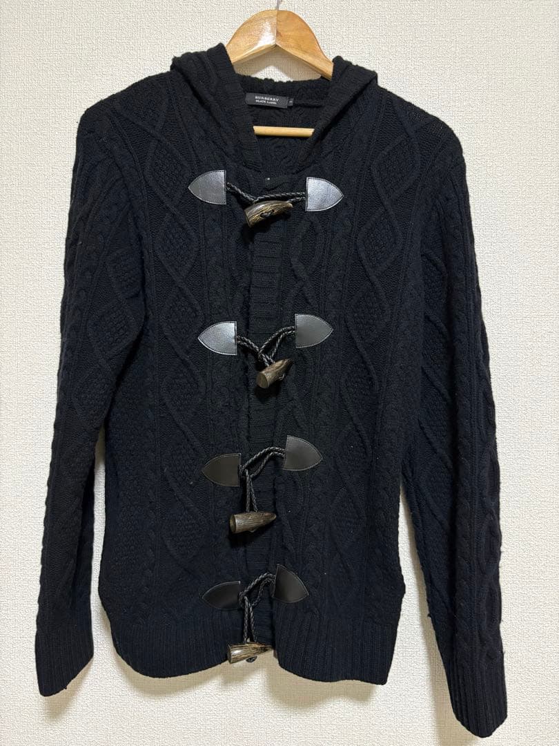 BURBERRY BLACKLABEL ケーブルニット ダッフルコート 黒 M Z1