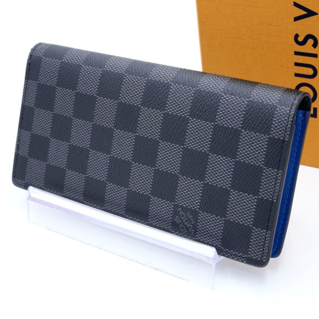 ルイヴィトン ダミエ グラフィット ブラザ ブルー 長財布 グレー 二