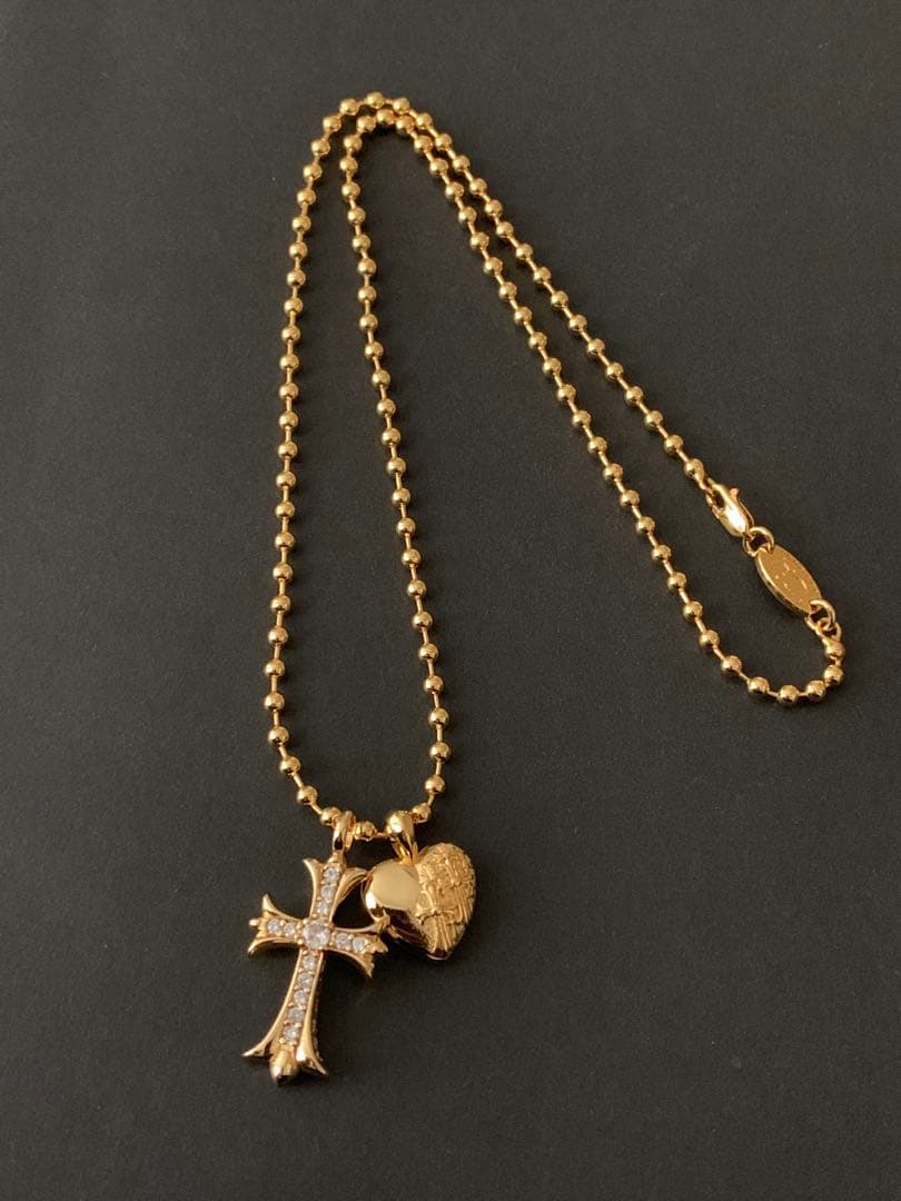 22k クロス　ハート　ボールチェーンネックレス　50㎝ 22k クロス ハート ボールチェーンネックレス 50㎝