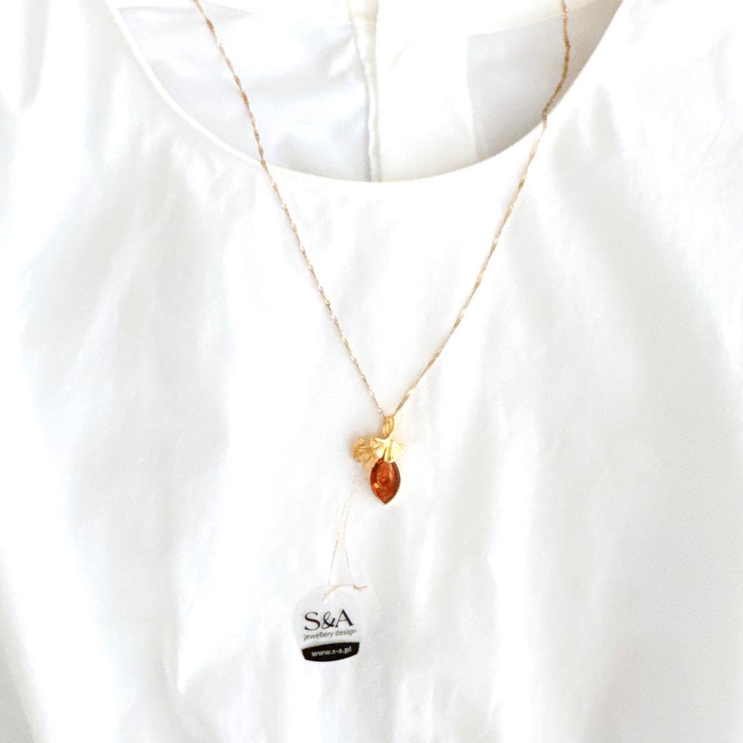 大人気】万博 ポーランド 琥珀 S&A イチョウ ペンダントトップ 新品