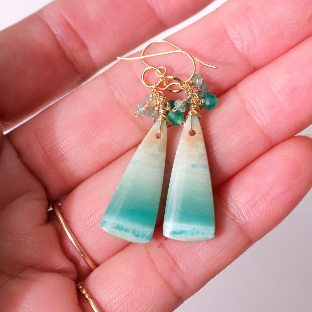 ハニーフラット 様専用♦︎14kgfブルーオパライズドウッドピアス