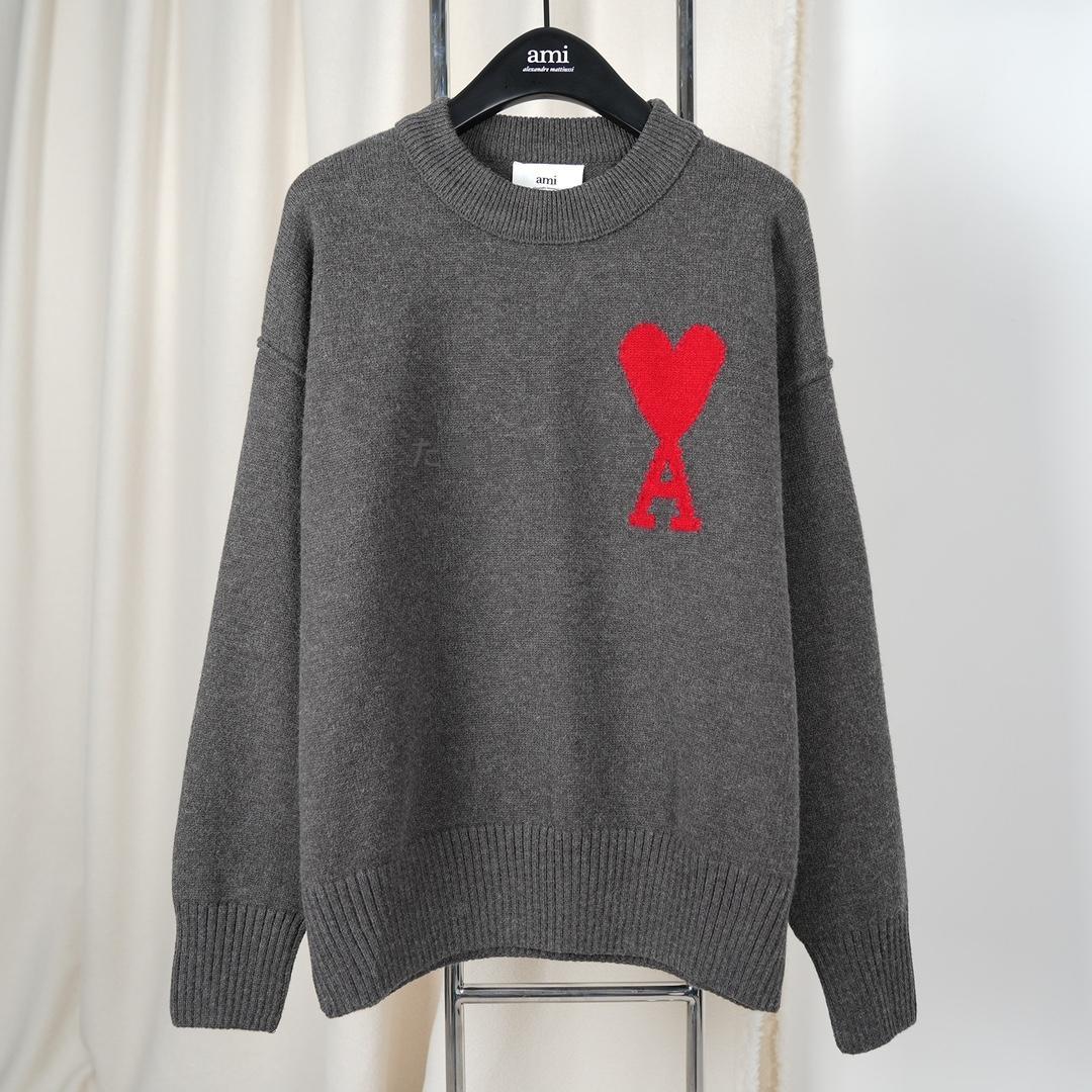 AMI PARIS ハート刺繍 クルーネックニットセーター 秋冬 ユニセックス AMI PARIS ハート刺繍 クルーネックニットセーター 秋冬 ユニセックス