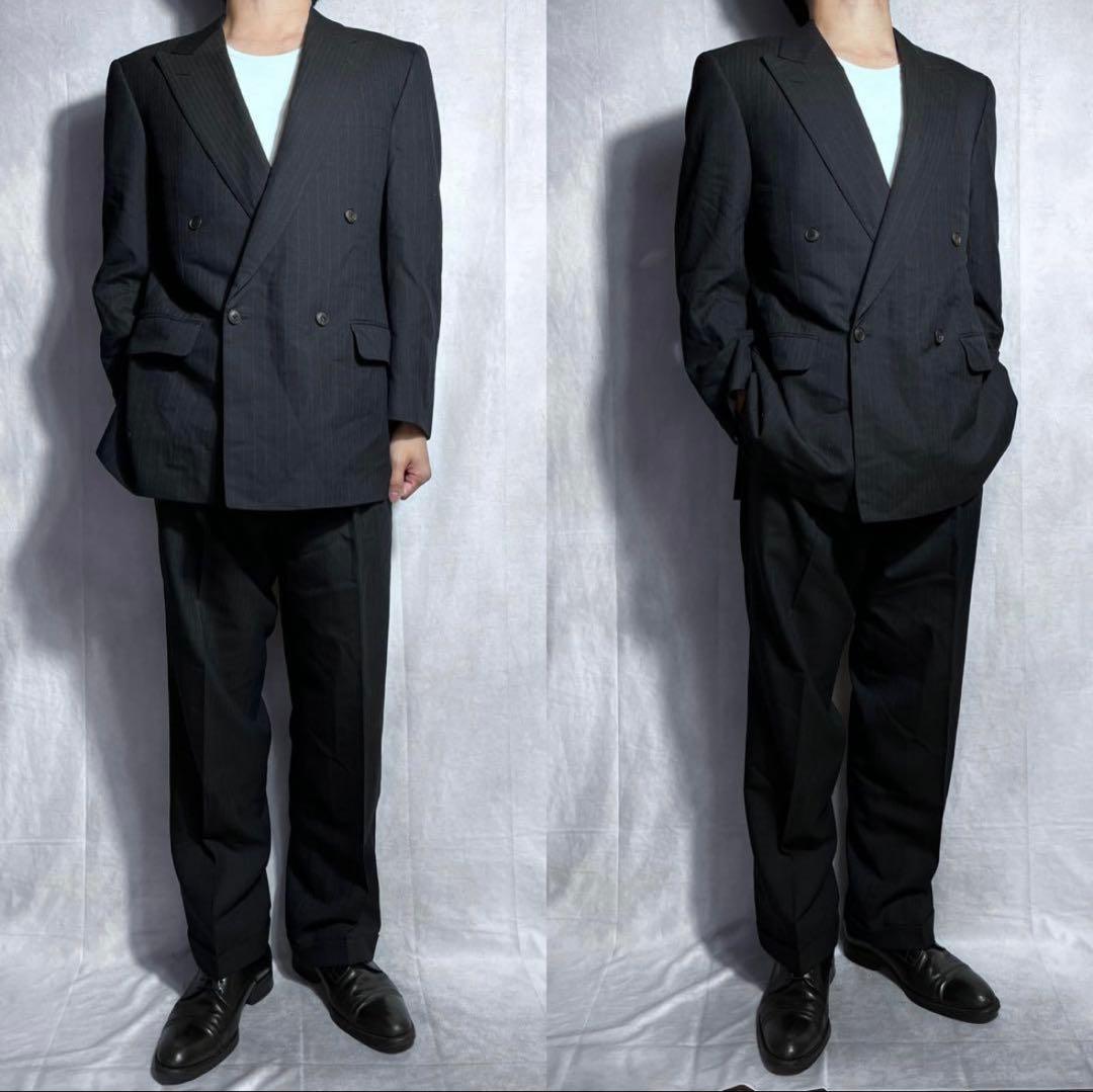 美品 BURBERRY セットアップ ダブルスーツ ネイビー ストライプ - メルカリ