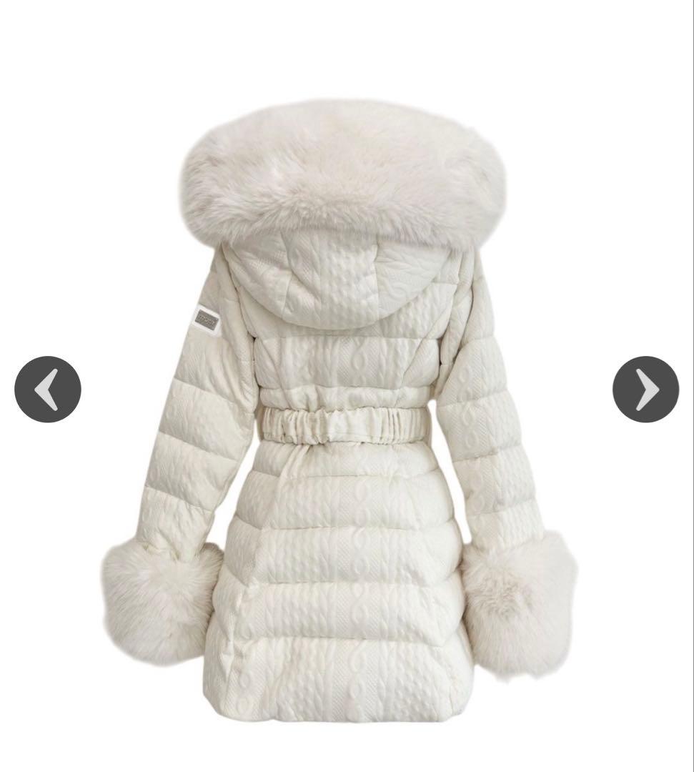 ミシェルマカロン ケーブル柄ベルトダウンコート アイボリー