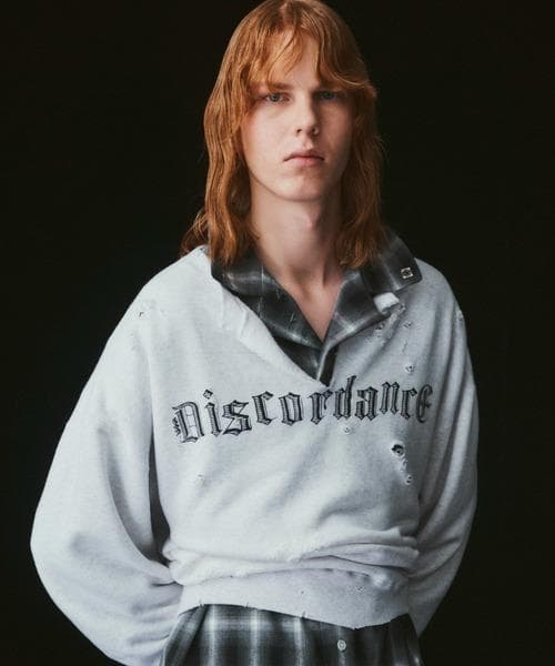 Children of the discordance ダメージスウェットグレー heavy weight damage logo draw code sweat / ヘビーウェイトダメージ