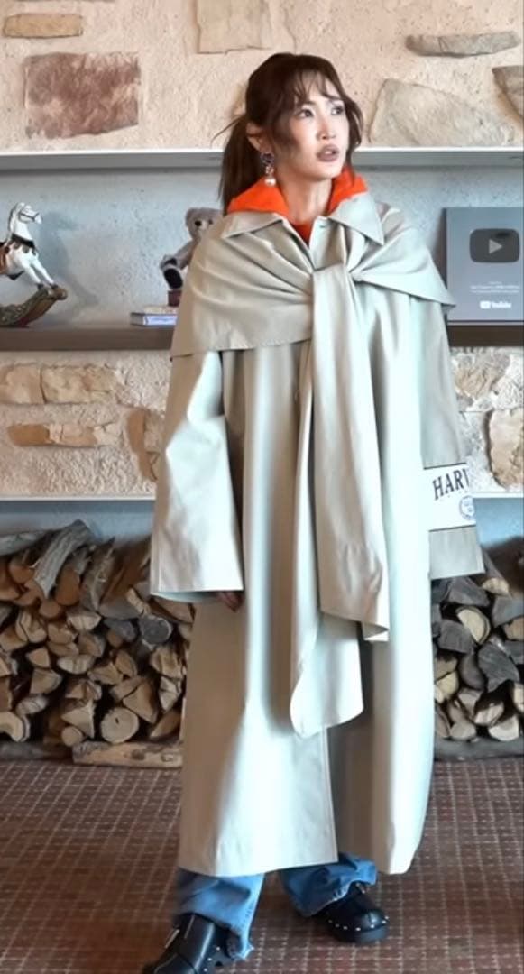 紗栄子さん着用　ZARA トレンチコート　フード付ニット　セット ZARA】ZARA コントラストラペルフード付きトレンチコート (ZARA