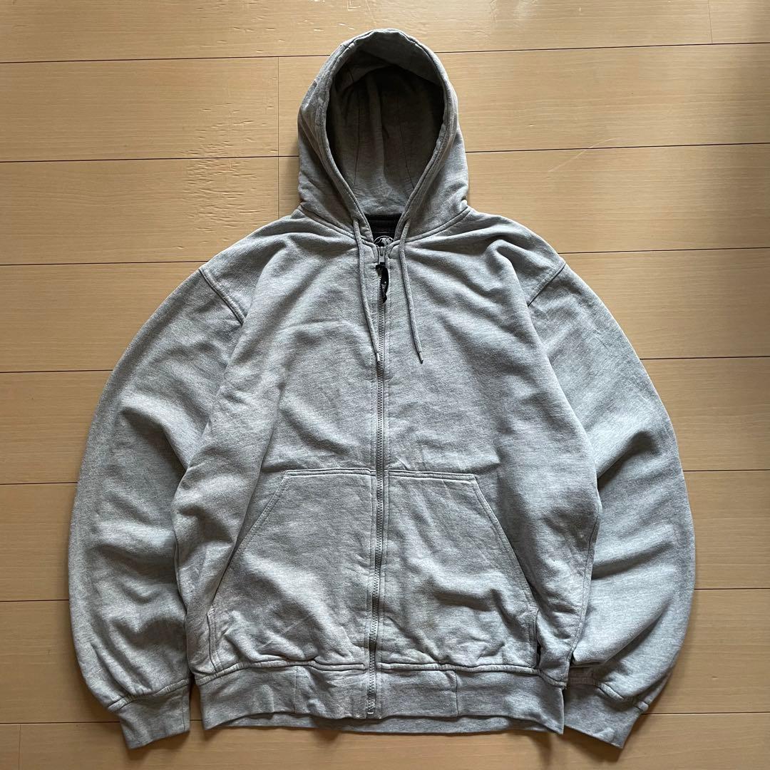 90s BERNE 裏サーマル ジップパーカー 無地 グレー ダブルフェイス