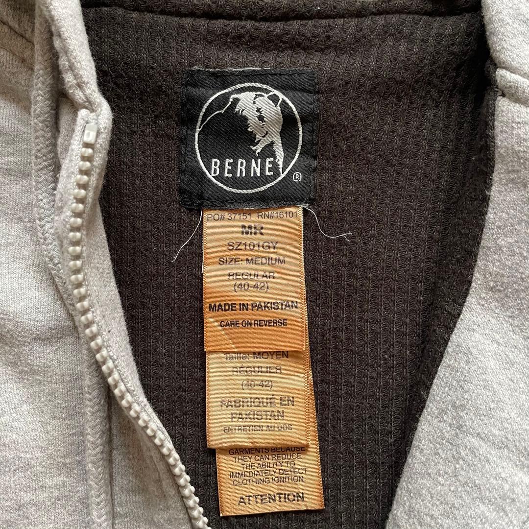 90s BERNE 裏サーマル ジップパーカー 無地 グレー ダブルフェイス