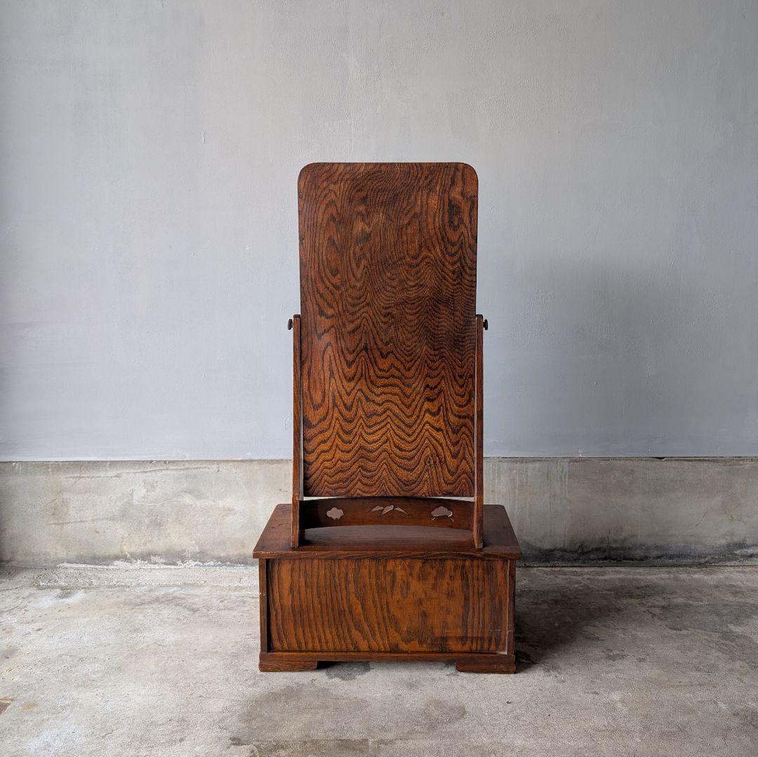 古家具】昭和初期ぐらいの縮み杢がきれいな小さめ鏡台 化粧台 卓上ミラー