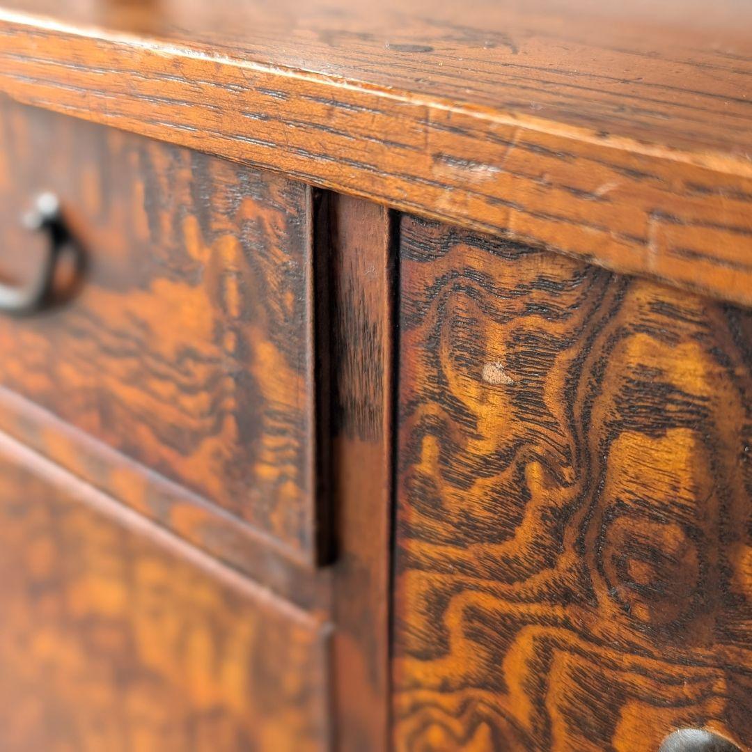 古家具】昭和初期ぐらいの縮み杢がきれいな小さめ鏡台 化粧台 卓上ミラー