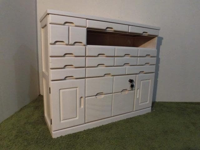 送料無料・新品】天然木【桐】引出いっぱい☆ワイドキャビネット