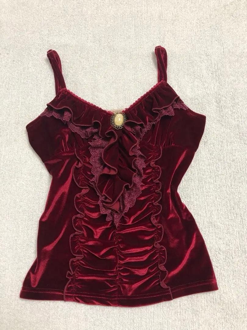 希少旧タグLIZLISAキャミソール フリル付き 厚手 ワイン 姫系