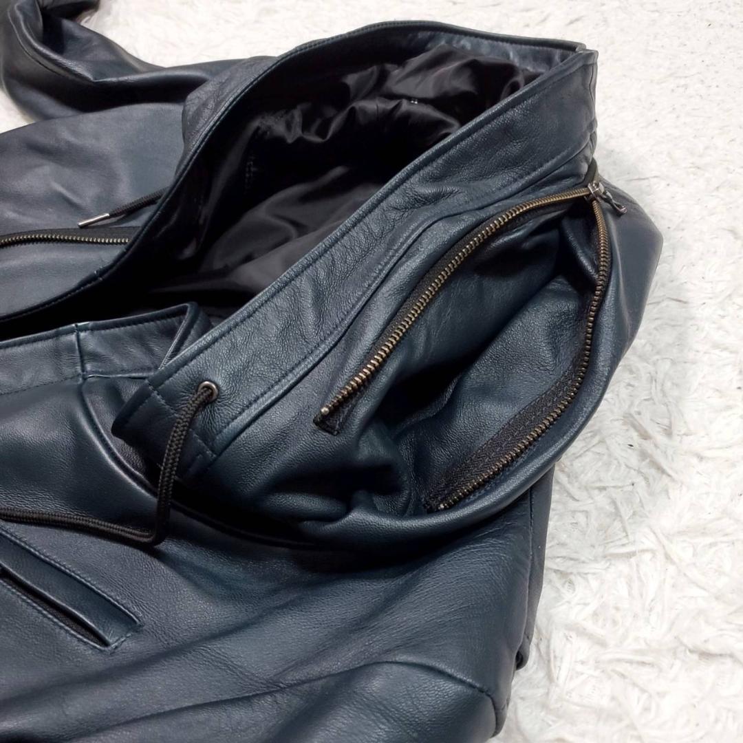 極美品 M キャサリンハムネット ラムレザー フーディー パーカー 黒