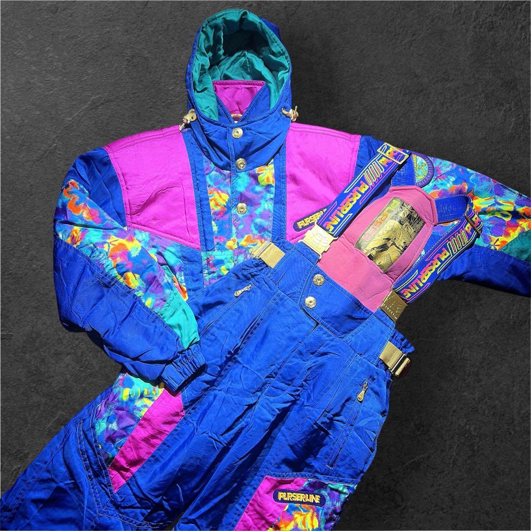 スキーウェア スノボウェア セットアップ 昭和レトロ ブルー マルチ