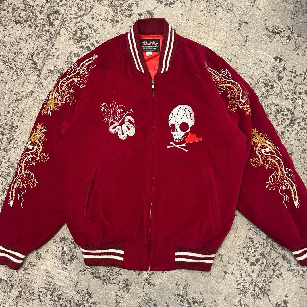 90S 別珍 SHOOT ONE ドクロ刺繍 スカジャン Мサイズ 赤 - メルカリ