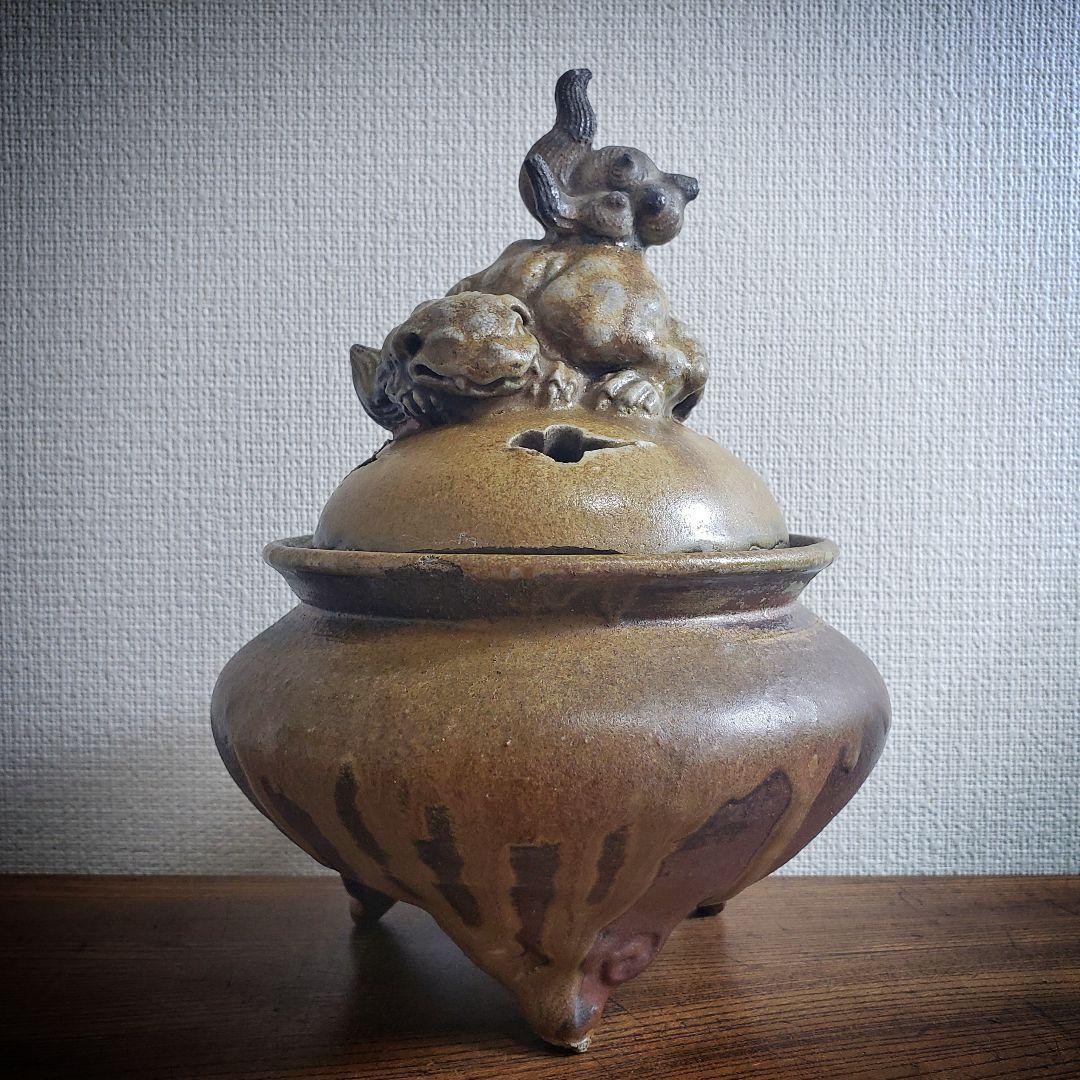 獅子香炉　香炉　備前　陶器　銘あり　訳あり　欠け 白備前獅子香炉 – White Glaze Bizen Ware Censer | 陶磁オンライン