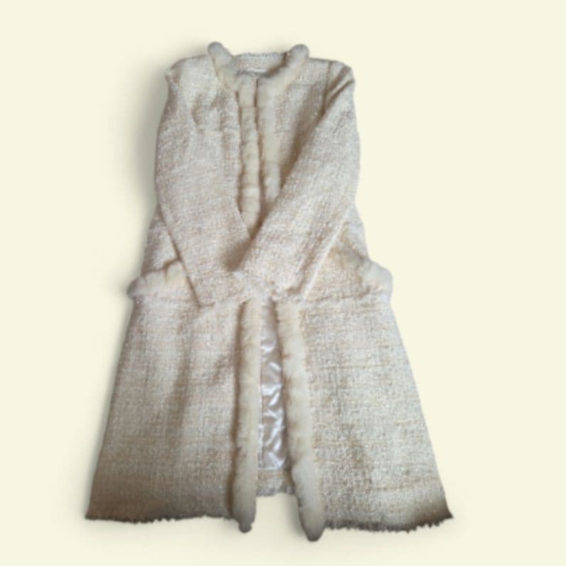 EPOCA ツイードラビットロングコートジャケット40メイド・イン・ジャパン ツイードフリンジステンカラージャケット - ジャケット/アウター通販