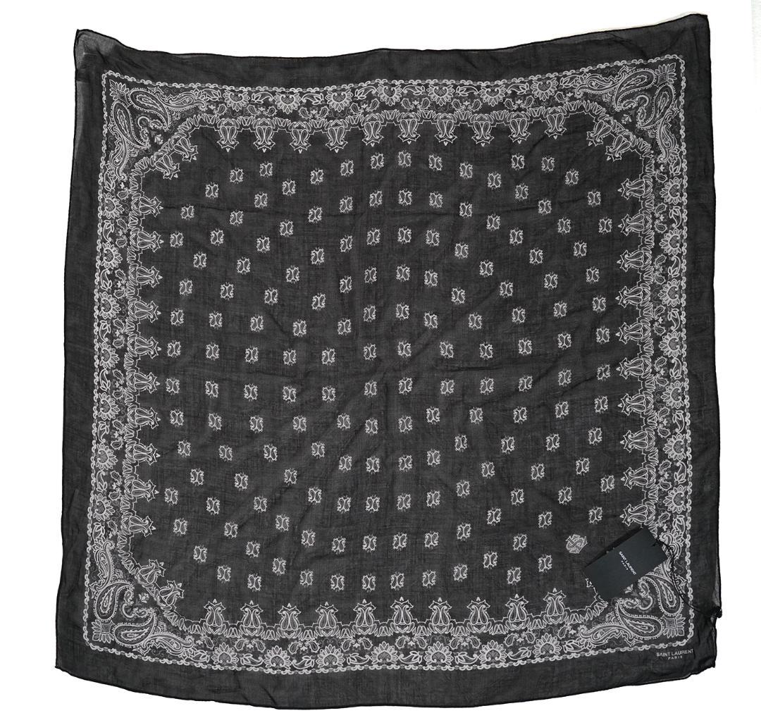 2014 エディ期 サンローランパリ バンダナ カシミア シルク スカーフ