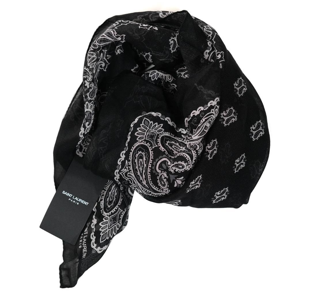 2014 エディ期 サンローランパリ バンダナ カシミア シルク スカーフ