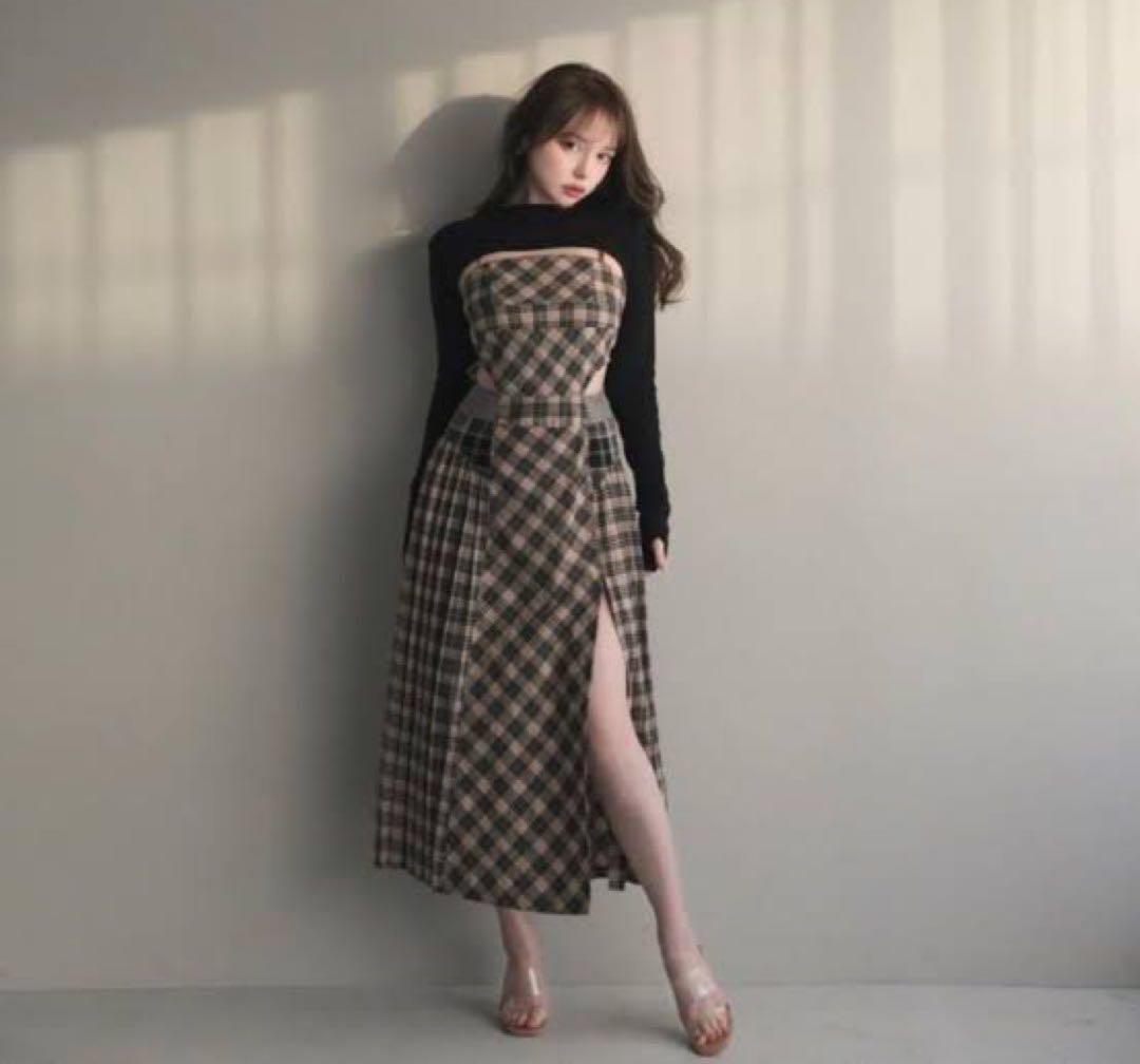 ANDMARY アンドマリー ベルチェックドレス ブラック - メルカリ