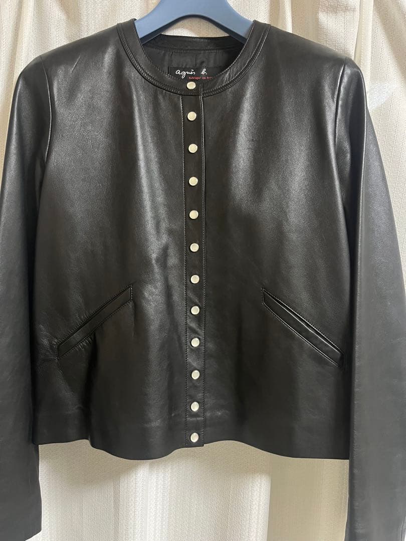 ユノキョウコ様用　アニエスベーレザープレッション　42サイズ ラムスキン レザー 長袖 カーディガンプレッション ｜agnès b. FEMME